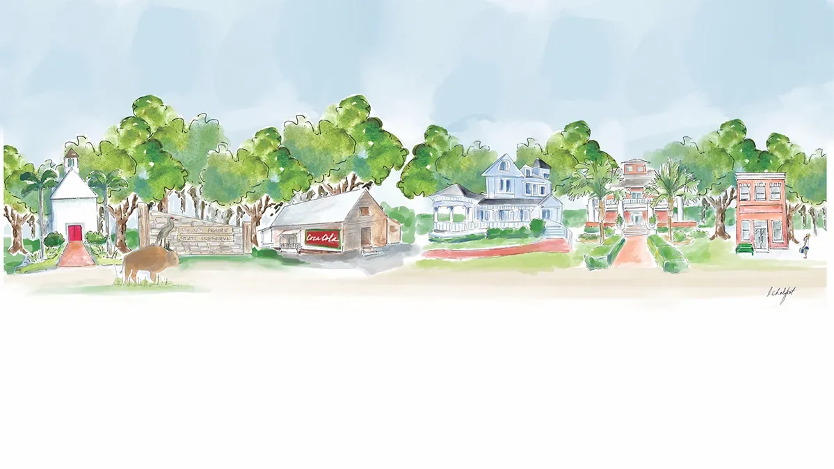 An illustration of historic Micanopy. Illustration by Leslie Chalfont.