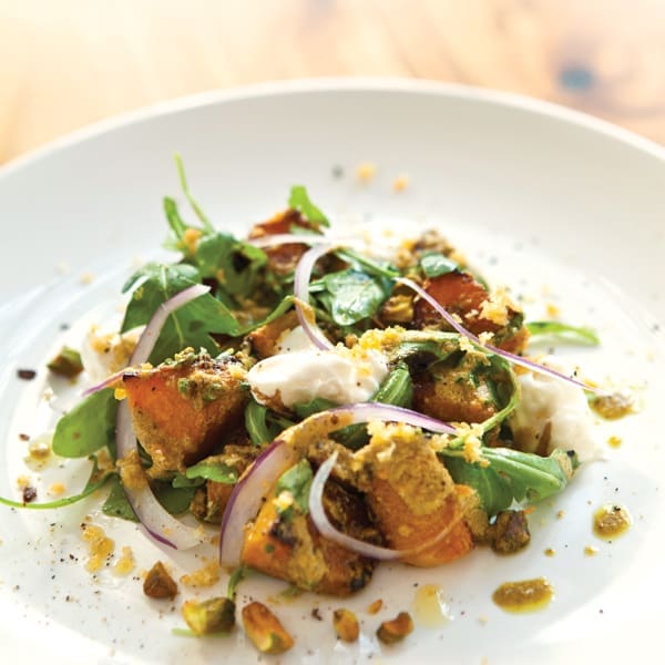 Prato Roasted Butternut Squash Salad Recipe 1 Prato Roasted Butternut Squash Salad with Burrata and Pistachios and Brown Butter; Photography by Michael Pisarri