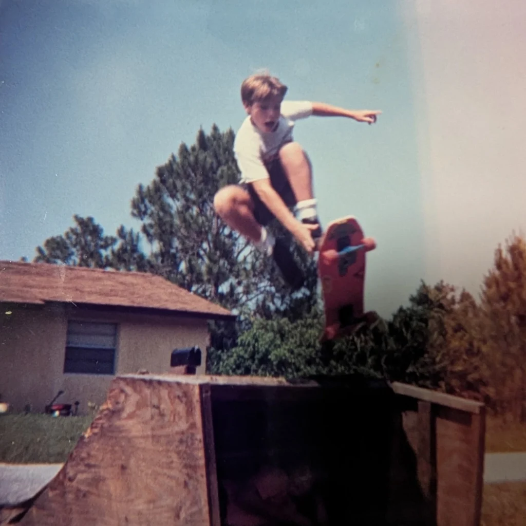 Young Joe Pan on a skateboard