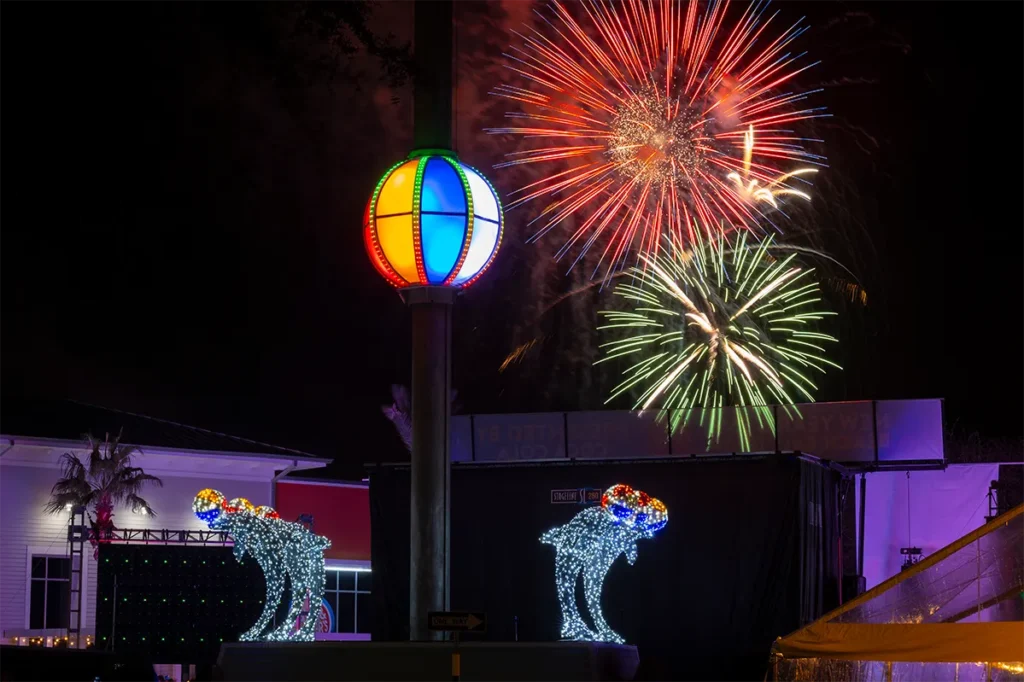 The Beach Ball Drop at Panama City Beach, with fireworks.