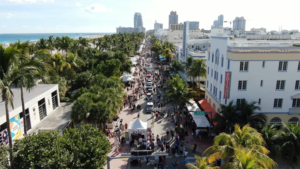A Miami street during Art Deco Weekend.